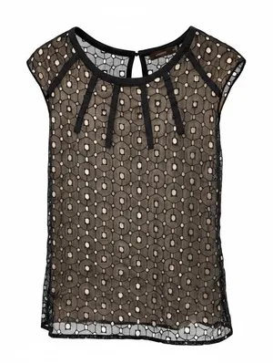 The Limited Blouse Women Medium‎ Black Lace Cap Sleeve Keyhole Back Coquette thumbnail 1