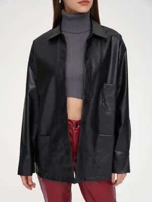 Black Faux Leather Shirt thumbnail 1