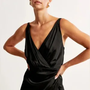 Abercrombie and Fitch Satin Draped Wrap Midi Dress Size Medium Light Brown thumbnail 7