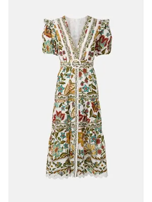 FARM Rio Botanicals Belted Midi Dress in Small Womens Cotton Poplin Floral thumbnail 13
