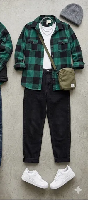 Passport Green Black Plaid Flannel Button Down Shirt - Size XL - 100% Cotton thumbnail 1