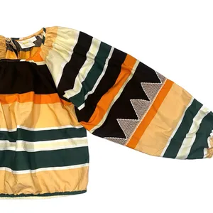 Anthropologie Maeve Clea Striped Long Puff Sleeve Cotton Peasant Blouse MEDIUM thumbnail 8
