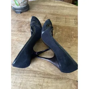 Vintage JoPini Sandro Vicari Black Suede Peep Toe Heels Italy Size 37 thumbnail 5