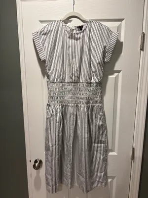 Striped smocked-waist midi dress thumbnail 5