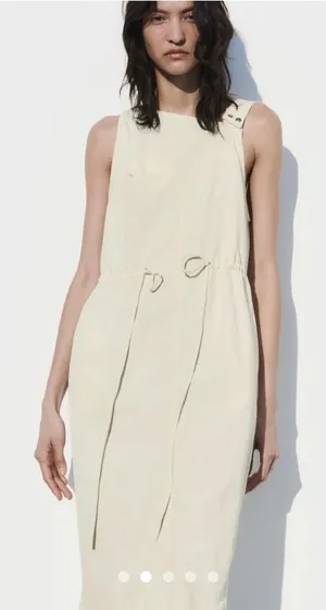 Zara Cream Asymmetrical Nylon Cinch Waist Princess Leia Sleeveless Midi Dress thumbnail 1