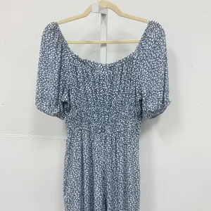 Sincerely Jules Leaf Print Smocked Waist Wide Leg Jumpsuit Medium Blue White thumbnail 5