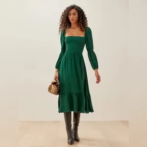 Reformation‎ Mica Emerald Green Long Sleeve Square Neck Midi Dress NWT 2 thumbnail 3