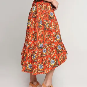 Joie Clarke Floral High Low Midi Skirt Salsa Orange Red Blue Yellow Size XS thumbnail 2