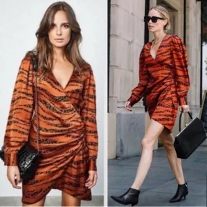 Anine Bing Penelope 100% Silk Mini‎ Dress Zebra L thumbnail 2
