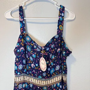 Umgee Size-L Boho Tiered Maxi Dress‎ | Blue Floral Paisley thumbnail 7