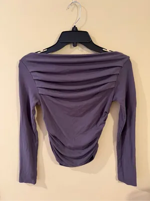 Ruched Off-Shoulder Long Sleeve Top - Charcoal Gray NEVER WORN thumbnail 3