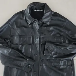 Zara Faux Leather Overshirt, Shacket In Black Size M thumbnail 6