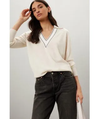 SANDRO Off-White Wool Knit Long Sleeve Retro Prep Alizia Sweater Size Small thumbnail 1