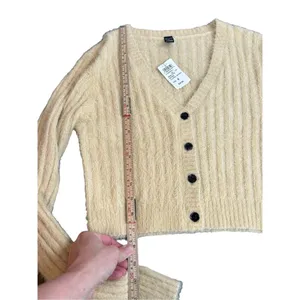 Windsor size medium yellow fluffy cardigan v neck front sweater NWT thumbnail 3