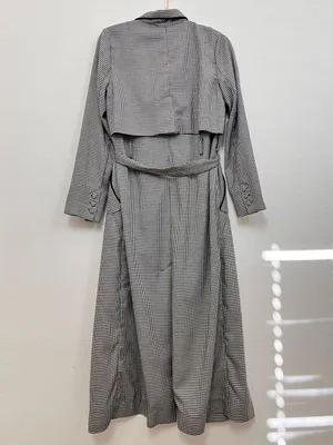L'Academie Black White Houndstooth Long Trench Coat Women's Small Belted thumbnail 6