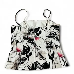 White House Black Market Floral Peplum Cami Coreset Top Black‎ White Pink Size 8 thumbnail 2