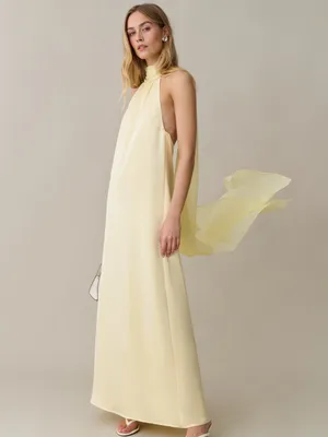 NWT Few Moda Alessia Maxi Dress size XL butter yellow halter o.p.t scarf thumbnail 5