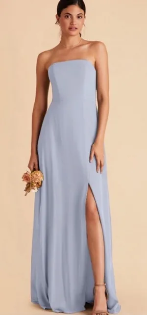 Birdy Grey Strapless Light Blue Bridesmaid Gown with Side Slit thumbnail 1