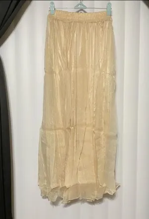 Gold Bestal Chiffon pleated midi skirt thumbnail 1