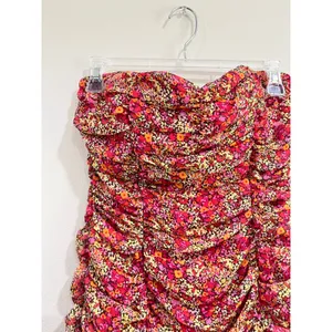 Forever‎ 21 Strapless Ruched Floral Mini Dress Y2K Bodycon Tube Sz M thumbnail 3