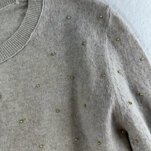 Banana Republic Sz L Sweater Filpucci Merino Wool‎ Cashmere Yarn Beaded Pullover thumbnail 3