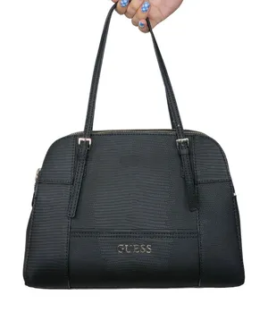 Guess Huntley Medium Cali Satchel In Black Faux Leather Alligator thumbnail 1