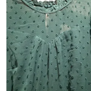 Monteau Los Angeles‎ Swiss Dot Peplum Top Green Ruffle Neck Long Sleeve Small thumbnail 5