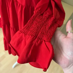 POMANDER PLACE Red Crepe Kenzo Tiered Dress Size Medium‎ thumbnail 5