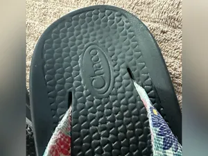 Chaco Women's Black Flip Flops with Floral Straps and Mustard Toe Post SZ:9 thumbnail 4