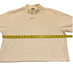 Nike Mock Neck Crop Top Womens‎ M Sail White Textured Chevron Knit Sporty Core thumbnail 4