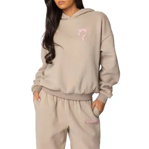 Edikted Sasha Bow Detail Hoodie & Sweatpants Set Beige Pink S thumbnail 16