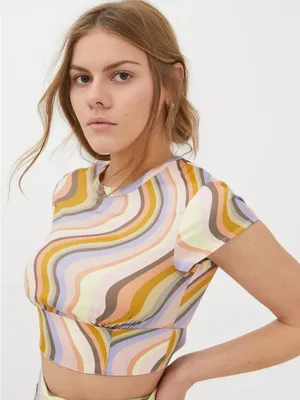 Urban Outfitters Multicolor Swirl Crop Top — Pastel Wave Print thumbnail 1