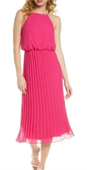 Sam Edelman‎ Pleated Skirt Fit Flare Sleeveless Midi Dress Sundress Pink Small thumbnail 1