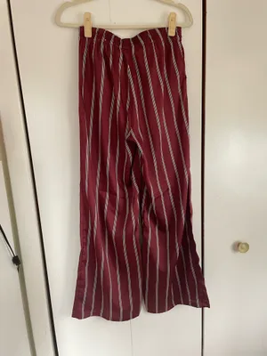 Express Burgundy and Cream Striped Wide-Leg Pants thumbnail 4