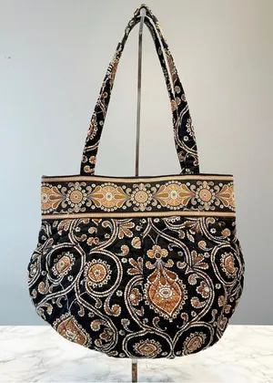 Vera Bradley Retired Black Brown Gold Paisley Boho Quilted Morgan Shoulder Bag thumbnail 1