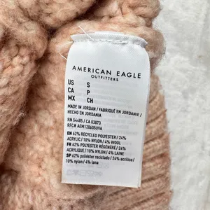 AEO Cropped Cable Knit Sweater Beige Peach American Eagle Mock Neck Wool Blend S thumbnail 7