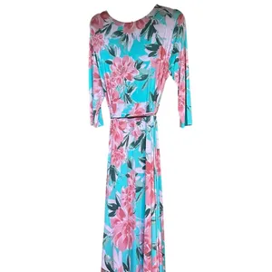Pink Blue Floral Wrap Maxi Dress Plus Size 3X Stretchy Belted Easter Wedding thumbnail 7