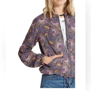 Free People Women’s Floral Bomber Jacket Size Small thumbnail 11