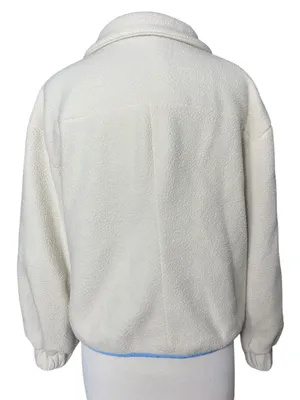 Sandy Liang Cream Sherpa Fleece Gingham Zip Jacket M thumbnail 4