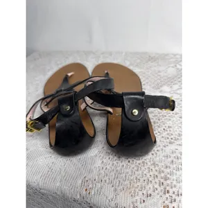 Ted Baker London black t-strap rubber jelly leather sandals sz 6.5 (37) thumbnail 5
