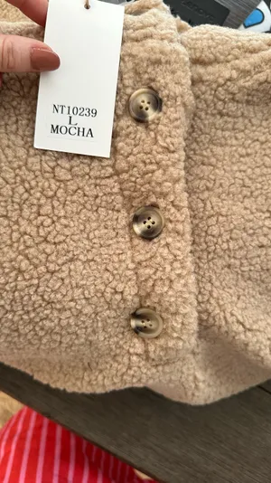 VICI teddy button front pocketed hoodie mocha  thumbnail 6