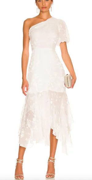 NWT ASTR the Label Santorini Midi Dress in White One Shoulder Flowy Chiffon sz M thumbnail 1