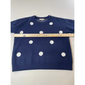Les Serein Size L Navy Knit Sweater with Cream Polka Dots thumbnail 5