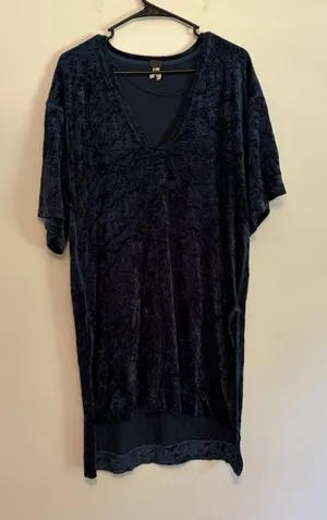 We The Free Free People Teal Blue Crushed Velvet V-Neck Tunic Top Mini Dress XS thumbnail 1