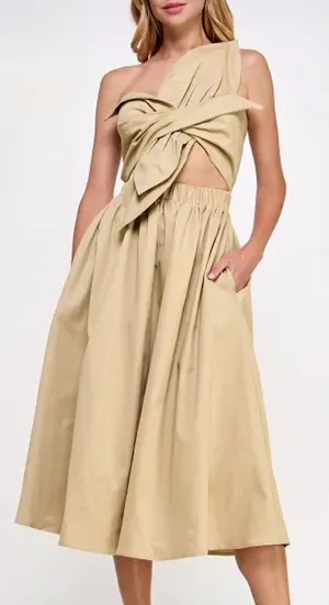 Strut & Bolt Bow Dress Taupe Size Small thumbnail 1