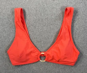 Aerie Scoop Plunge Bikini Top Women's Medium Coral Swimwear Ring Accent thumbnail 1