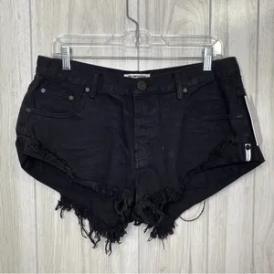 NEW One Teaspoon Bandits Relaxed Fit Twisted Cuff Hem Shorts Black Panther 29 thumbnail 3