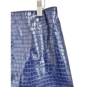 Alice + Olivia Elana Vegan Leather Mini Skirt Croc Embossed Navy Blue‎ Size 10 thumbnail 3