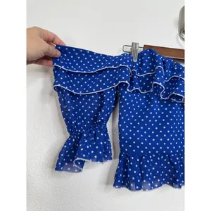 Lovers‎ + Friends Blue Polka Dot Ruffle Off The Shoulder Crop Top Small thumbnail 5