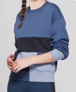 💙 JOY LAB Colorblock Sweatshirt 🔹 Blue Patchwork Crewneck XL Cozy‎ Fit 💙 thumbnail 1
